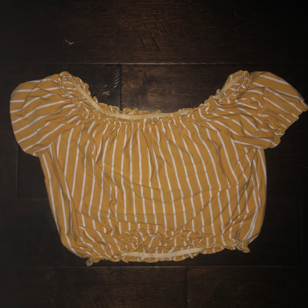 YELLOW STRIPED OFF THE SHOULDER CROP TOP